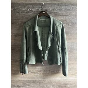 Marrakech Anthropologie Size M Halen Green Moto Jacket Silver Studs on Back